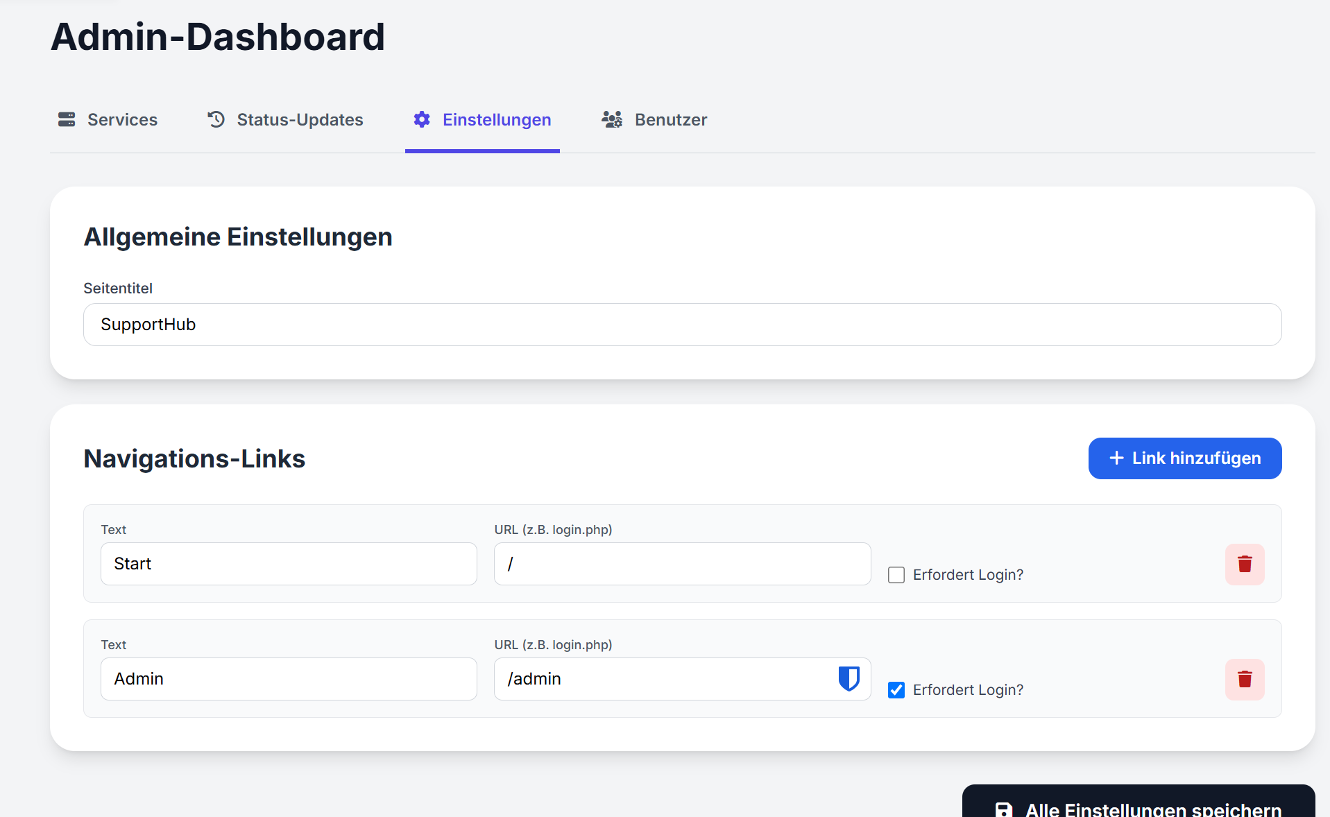Screenshot des PHP Status Systems